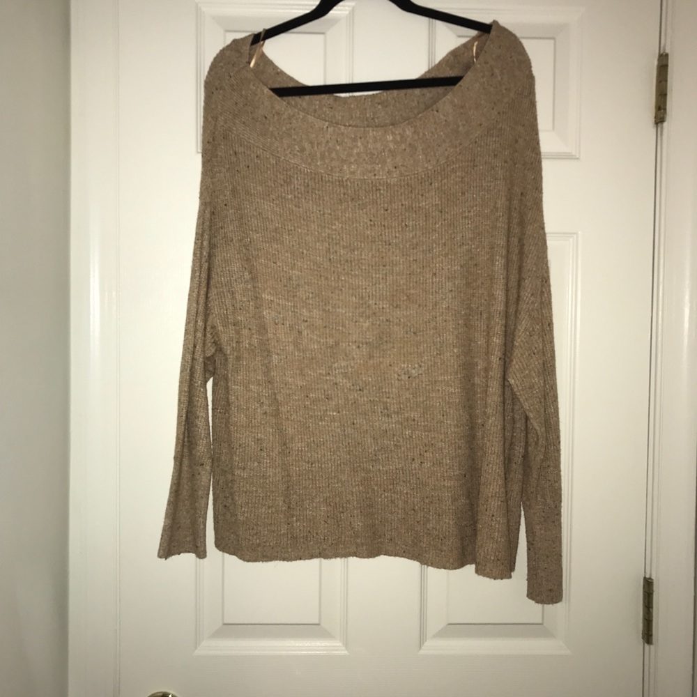 Free people off the shoulder tan sweater. Large.